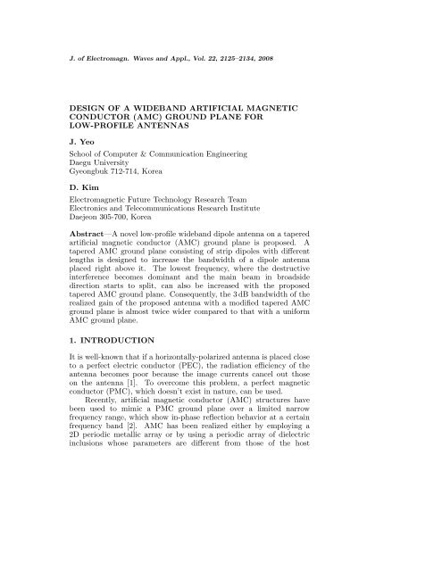 DESIGN OF A WIDEBAND ARTIFICIAL MAGNETIC CONDUCTOR ...