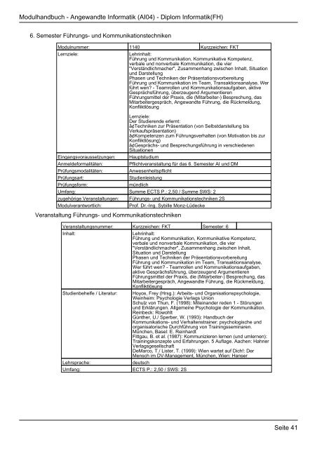 Diplom Informatik(FH) - FHInfo - Fachhochschule Kaiserslautern