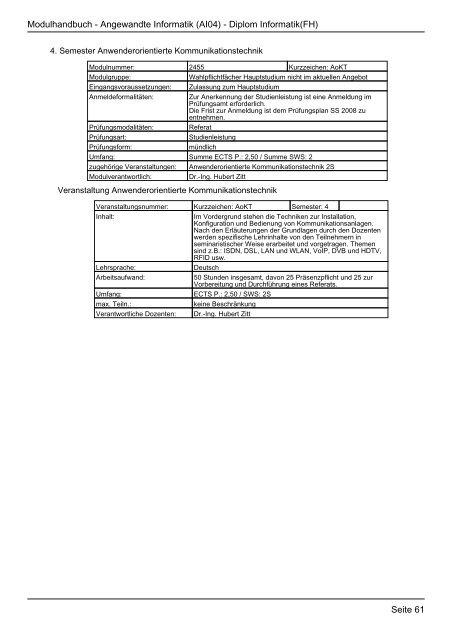 Diplom Informatik(FH) - FHInfo - Fachhochschule Kaiserslautern