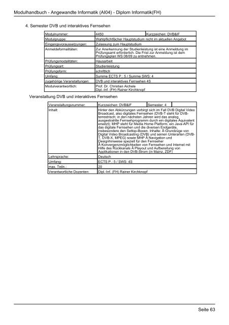 Diplom Informatik(FH) - FHInfo - Fachhochschule Kaiserslautern