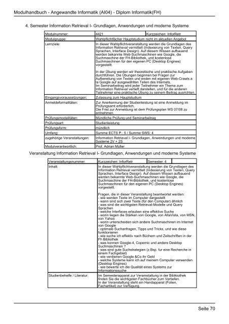 Diplom Informatik(FH) - FHInfo - Fachhochschule Kaiserslautern