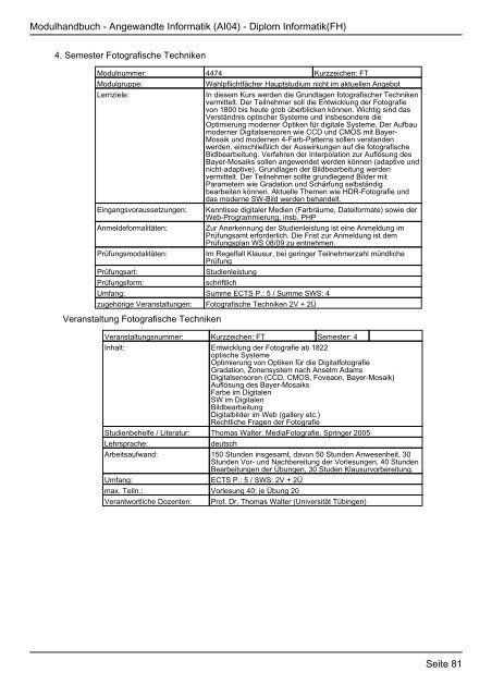 Diplom Informatik(FH) - FHInfo - Fachhochschule Kaiserslautern