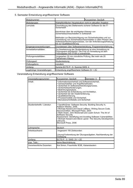 Diplom Informatik(FH) - FHInfo - Fachhochschule Kaiserslautern