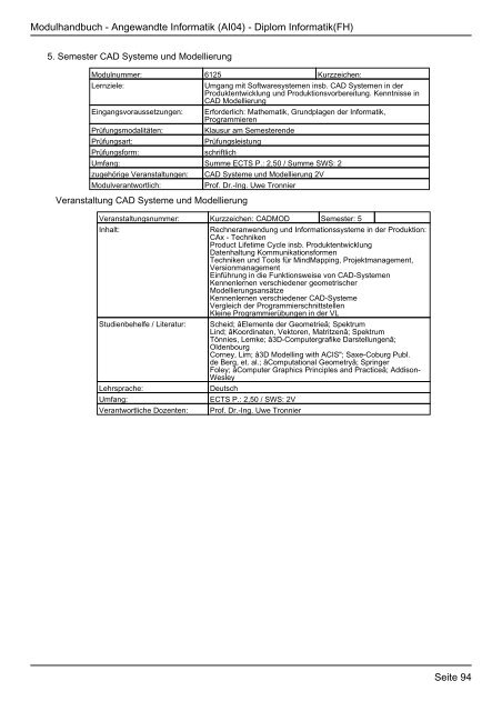 Diplom Informatik(FH) - FHInfo - Fachhochschule Kaiserslautern