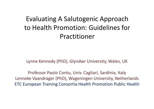 Evaluating A Salutogenic Approach to Health Promotion - Iuhpe ...