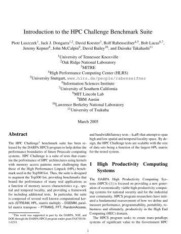 Introduction to the HPC Challenge Benchmark Suite - Utk
