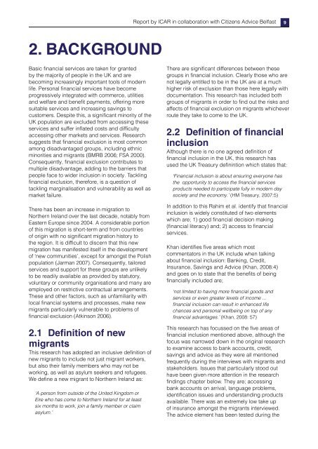 Financial Inclusion amongst New Migrants in Northern Ireland - ICAR