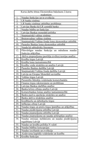 Kursa darbu tÄmas Ekonomikas bakalaura 2.kursa studentiem ... - EVF