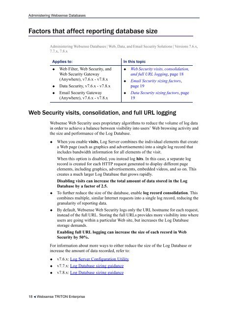 Administering Websense Databases, v7.6.x and 7.7.x