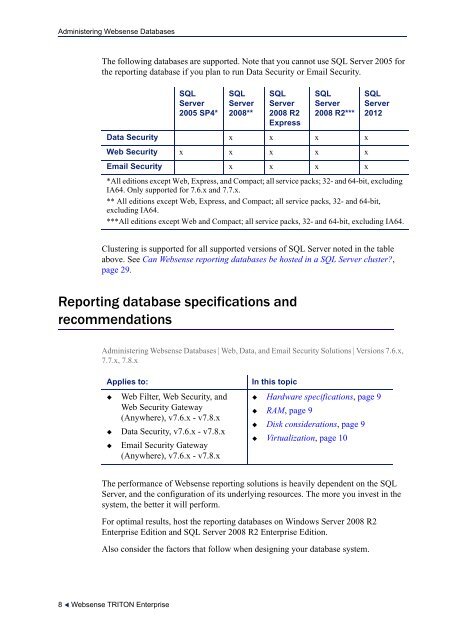 Administering Websense Databases, v7.6.x and 7.7.x