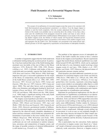 Fluid Dynamics of a Terrestrial Magma Ocean - NMSU Geophysics ...