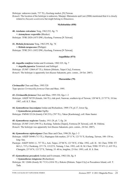 Annotated checklist and type catalog of fish genera ... - Magnolia Press