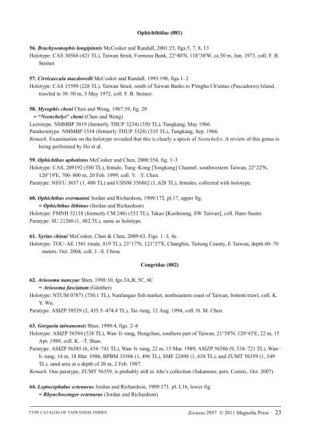 Annotated checklist and type catalog of fish genera ... - Magnolia Press