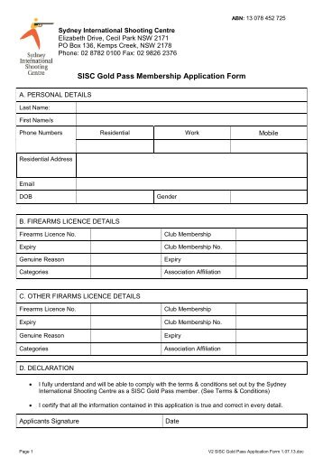 Gold Pass application form - NSW Sport and Recreation