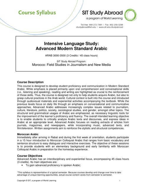 Intensive Language Study: Advanced Modern Standard Arabic