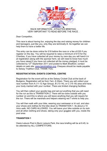 RACE INFORMATION LETTER - Online Event Registration