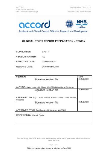 Clinical study report preparation - Accord - University of Edinburgh