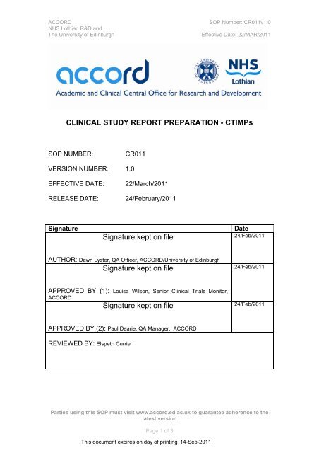 Clinical study report preparation - Accord - University of Edinburgh