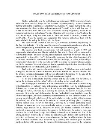 norme de prezentare a mauscriselor la revista „dacoromania”