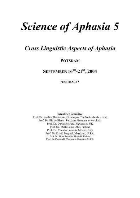 Science of Aphasia 5 Cross Linguistic Aspects of Aphasia ...