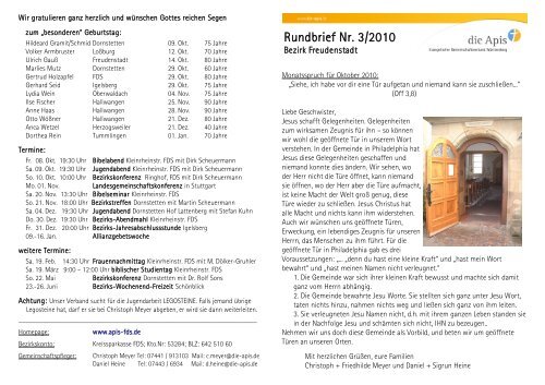 Rundbrief Nr. 3/2010 - die Apis Freudenstadt