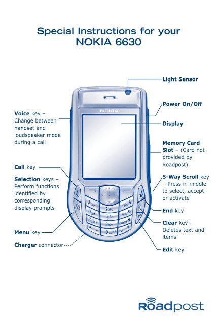 Special Instructions for your NOKIA 6630 - Roadpost