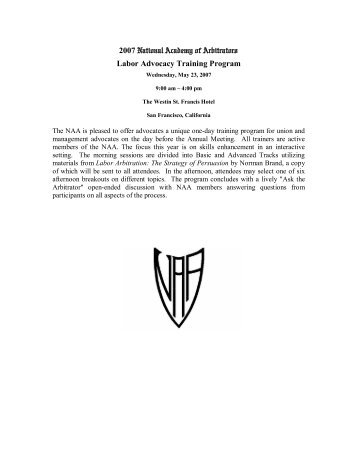 National Academy of Arbitrators Labor Advocacy Training Program