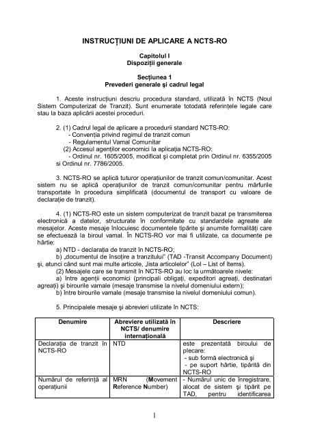 Instructiuni de aplicare a NCTS-RO - Bursa de transport - Trans Arena