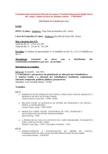 Lista de trabalhos aprovados distribuÃƒÂ­dos por eixos
