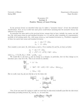 Economics 471 Lecture 3 Positive Theory of Asset Pricing