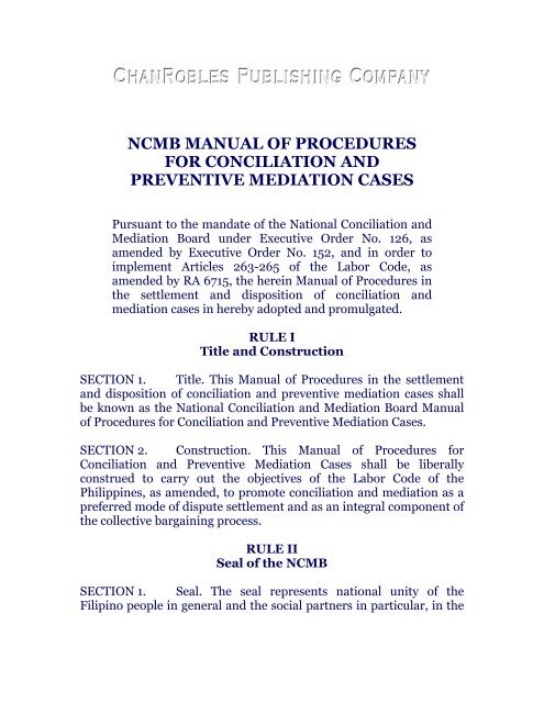 ncmb manual of procedures for conciliation and preventive ...