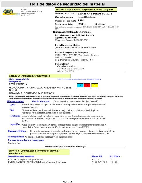 Hoja de datos de seguridad del material - Zep Professional