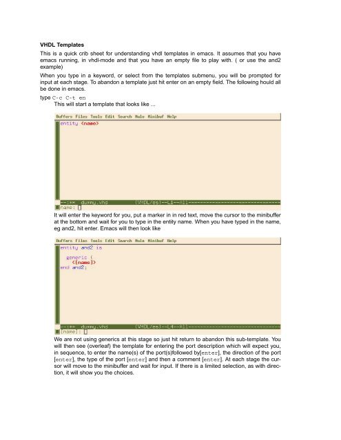 VHDL Templates This is a quick crib sheet for understanding vhdl ...