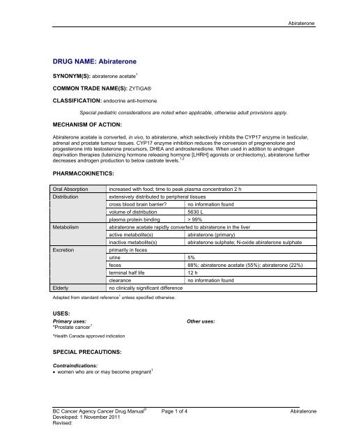 DRUG NAME: Abiraterone - BC Cancer Agency