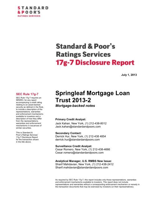 Springleaf Mortgage Loan Trust 2013-2 - Standard and Poor's 17g-7