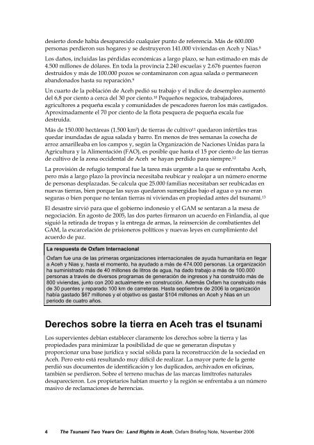 El tsunami dos aÃ±os despuÃ©s: Derechos sobre la tierra en Aceh