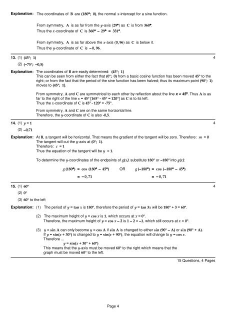 XT â MATHS Grade 11 â Trigonometry â Graphs Memo