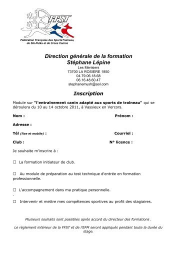 formulaire joint - FFST