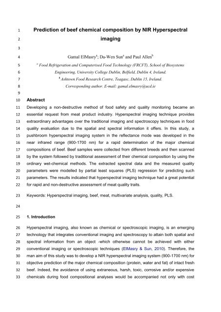 Prediction of beef chemical composition by NIR Hyperspectral ... - ATB