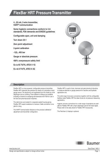 FlexBar HRT Pressure Transmitter - Baumer