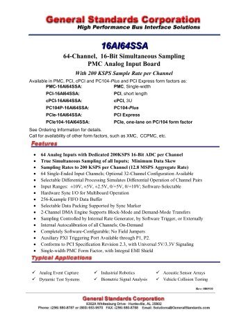 Download a complete data sheet for the 16AI64SSA - General ...