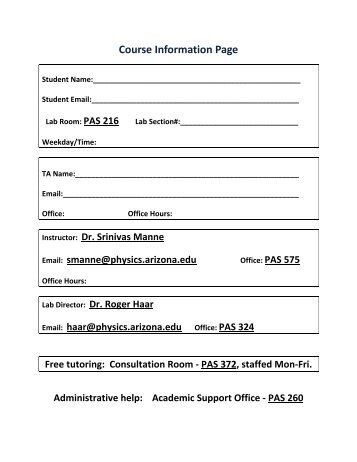 Lab Manual Front Matter - Department of Physics - University of ...