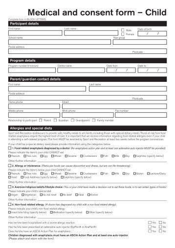 Medical and consent form â Child - NSW Sport and Recreation ...