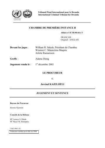 Jugement et Sentence - International Criminal Tribunal for Rwanda