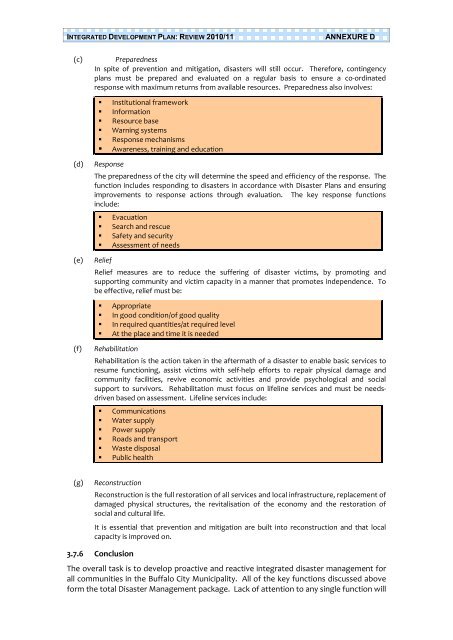 annexure d executive summary of bcm sector plans - Buffalo City