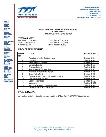 Suction Hose NFPA 1961(2007 ed)Final Report - Task Force Tips