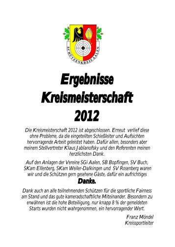 Ergebnisse Kreismeisterschaft 2012