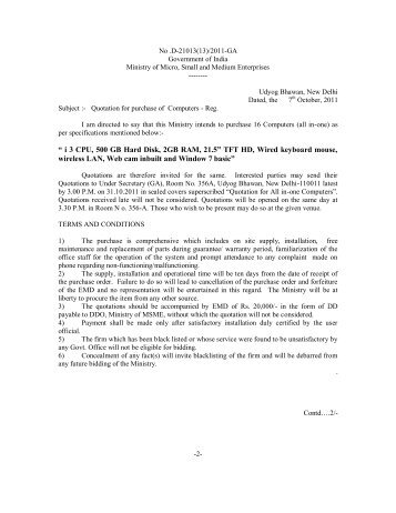 Quotation for purchase of Computers - Reg. - Ministry of Micro, Small ...