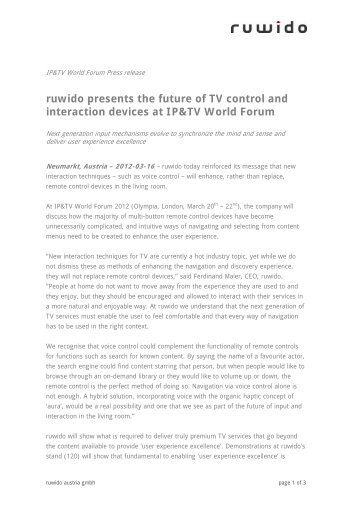 ruwido presents the future of TV control and interaction  devices at ...