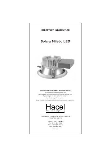 Solara Miledo LED IMPORTANT INFORMATION - Hacel Lighting U. K.
